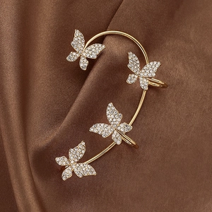 Butterfly Rhinestone Ear Cuff Clip On Earrings Alloy Sparkling Elegant No Piercing Jewelry For Women