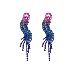 Sparkling gradient rhinestone tassel drop earrings with colorful triangle design for women