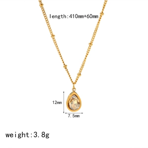 Gold plated titanium steel necklace with zircon waterdrop pendant and size specs