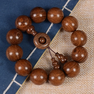 Classic brown sandalwood buddhist prayer beads bracelet with mini wooden gourd pendants