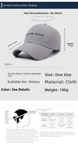 Size chart showing baseball cap dimensions and head circumference measurement guide