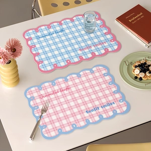 Checkered Scalloped Edge Placemats PVC Waterproof Oilproof Heat Resistant Table Mats For Dining Room Kitchen Home Decor