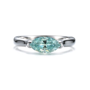 925 Sterling Silver Ring with Marquise Cut Cyan Moissanite Gemstone on White Background