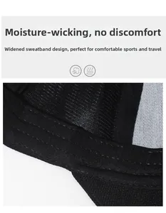 Dettaglio del cappello nero con fascia antisudore larga e tessuto in rete traspirante