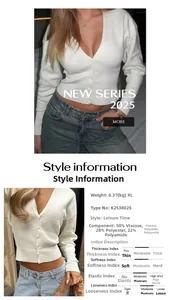 Close-up of ribbed knit texture and material composition for V-neck white cardigan