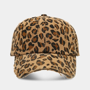 Vintage leopard print baseball cap with distressed details and canvas fabric