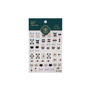 Cat and heart pattern nail art stickers with checkered textures for DIY manicure