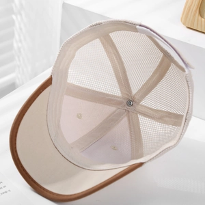 Breathable cream and brown kids baseball mesh cap with 3D letter S and adjustable strap
