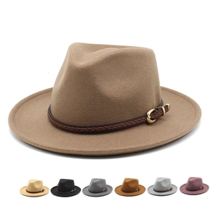 Classic Felt Fedora Hat With Wide Brim Decorative Leather Band Western Style Jazz Cap For Men Women Casual Outdoor Sunshade Winter Warm Hat
