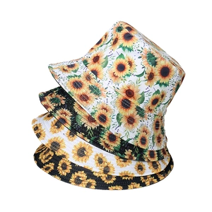 Chapeau Bob Imprimé Tournesol Polyester Protection Solaire Bord Large Été Extérieur Décontracté Mode Femmes