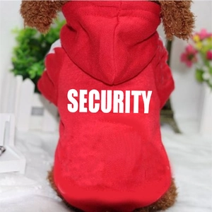 Detail view of red dog hoodie with white SECURITY print on back for large pets