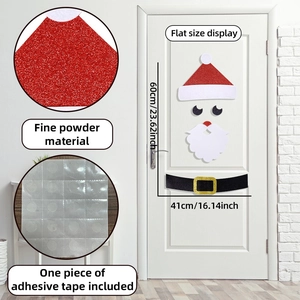 Felt Santa Claus door sticker for Christmas party decor with fine glitter finish