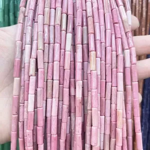Pink natural stone 4x13mm cylinder beads for DIY jewelry making handmade necklaces