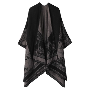 Women Vintage Shawl Cape Poncho Double Sided Thick Warm Imitation Cashmere Reversible Wrap Outwear