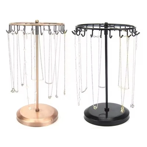 Rotating Jewelry Display Stand Metal Iron Multi Hook Necklace Earring Organizer Rack Detachable For Home Boutique