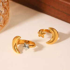 Star Moon Open Ring Stainless Steel Adjustable High Polish Minimalist Gold Silver Jewelry For Women Fashion Accessory