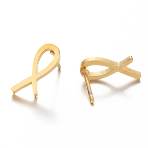 Elegant gold stainless steel ribbon-shaped stud earrings with a modern minimalist design