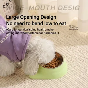 Snail-shaped anti-tipping pet bowl with stainless steel insert for cats and small dogs