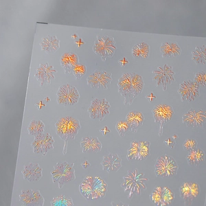 Holographic 3D firework nail art stickers with metallic rainbow finish and self-adhesive backing