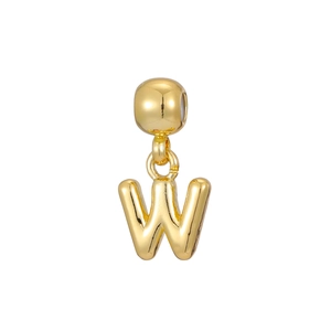 Close-up of a high-polished 18k gold-plated balloon letter W charm pendant