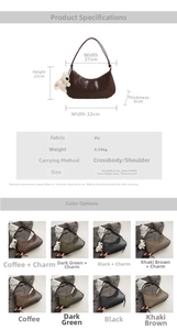 Detailed view of the large capacity half moon PU leather shoulder bag with adjustable strap