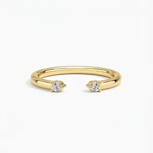 Minimalist S925 silver gold-plated open ring featuring dual-set moissanite stones