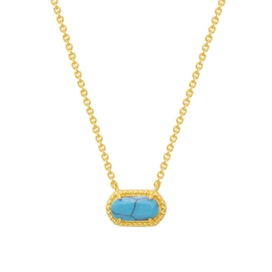 18K gold-plated necklace with oval turquoise pendant in a classic four-prong setting