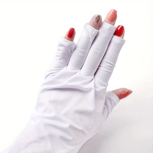 UV protection white fingerless manicure gloves for nail lamps in breathable elastic fabric