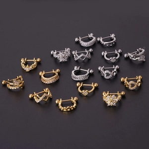 Multiple 20G stainless steel ear studs with heart, butterfly and star designs
