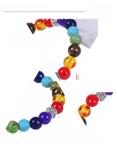 Close-up of 8mm natural stone yoga bracelet with colorful beads and elastic cord