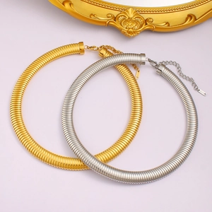 Chic 18K gold and silver plated snake bone textured choker necklaces for women