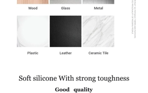 Detailed chart showing soft silicone cable organizer compatibility with wood and metal
