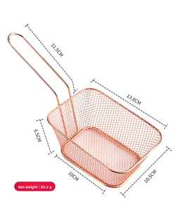 Vue détaillée des dimensions et du poids net du panier à friture en acier or rose