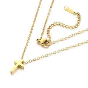 Minimalist gold stainless steel cross pendant necklace with a durable O-link chain