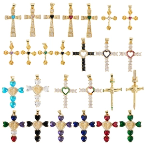 Pendentif Croix En Cuivre Collier Plaqué Or Micro Pavé Cœur Zircon Coloré Religieux Vierge Marie Rose Fleur Femmes