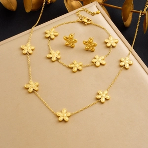 Gold Plated Stainless Steel Flower Motif Necklace Bracelet Earrings Jewelry Fashion Minimalist Elegant For Women