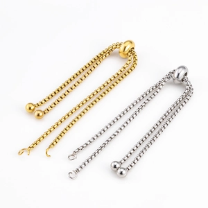 Adjustable stainless steel box chain bracelets in gold and silver with ball ends