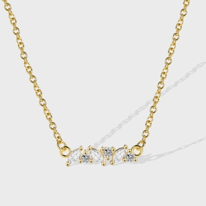 Simple 18K Gold Plated Copper Marquise Round Zirconia Horizontal Bar Pendant Necklace For Women Commuting Fashion Jewelry