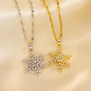 Collier Pendentif Flocon De Neige Rotatif Acier Titane Zircone Bijoux Étincelants Pour Femmes Élégant