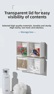 Wall-mounted organizers with transparent lids storing cotton swabs and hair ties