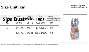 Detailed size chart for the floral print summer beach dress showing bust and waist metrics