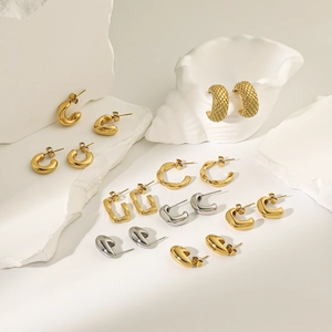 Elegant 18K gold and silver plated geometric C-shape and twisted hoop earrings for women