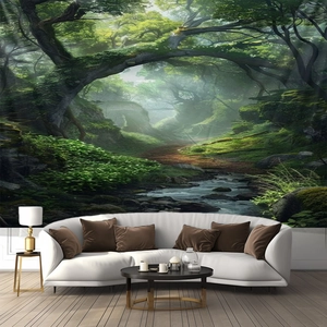 Forest Tapestry Wall Hanging Polyester Dreamy Nature Landscape Large Backdrop For Bedroom Living Room Dorm Decor