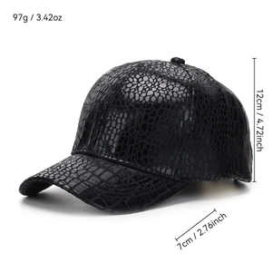 Casquette de baseball en simili cuir noir à motif crocodile avec visière courbée réglable