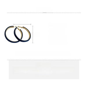 Detail view of large 5.5cm navy flocking hoop earrings with silver needles and gold accents