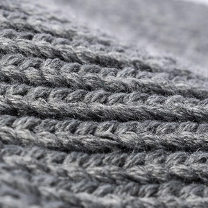 Deep grey chunky knit beanie with ear protection featuring warm C letter embroidery
