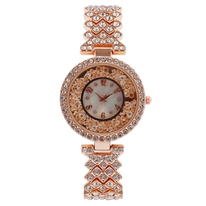 Fashion Women Quartz Watch With Moving Rhinestones Metal Bracelet Mother Of Artificial Pearl Dial Arabic Numerals Luxury Wristwatch