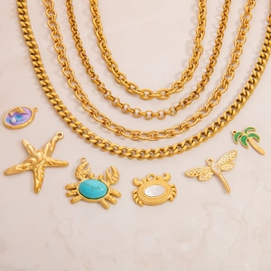 18K gold plated stainless steel marine series jewelry set with starfish and crab pendants