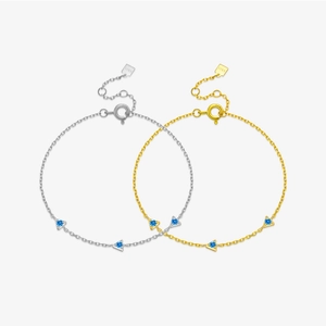 Elegant 925 Sterling Silver Bracelet For Women Blue Rhinestone Triangle Heart Charm Adjustable Chain Fashion Jewelry Gift