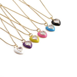 Heart Pendant Necklace Enamel Drip Oil Copper Gold Plated Cubic Zirconia Heart Shaped Jewelry For Women
